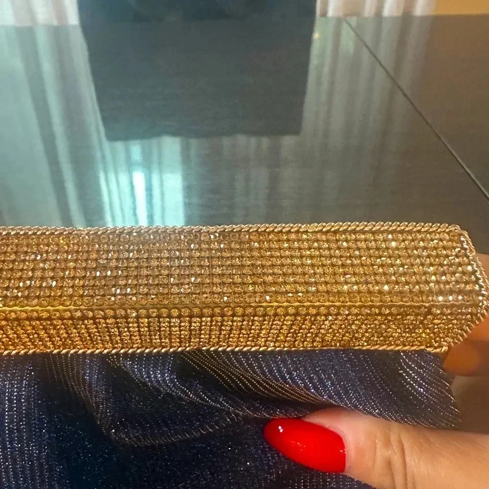 Blue sparkling evening clutch with crystals - Picture 5 of 14